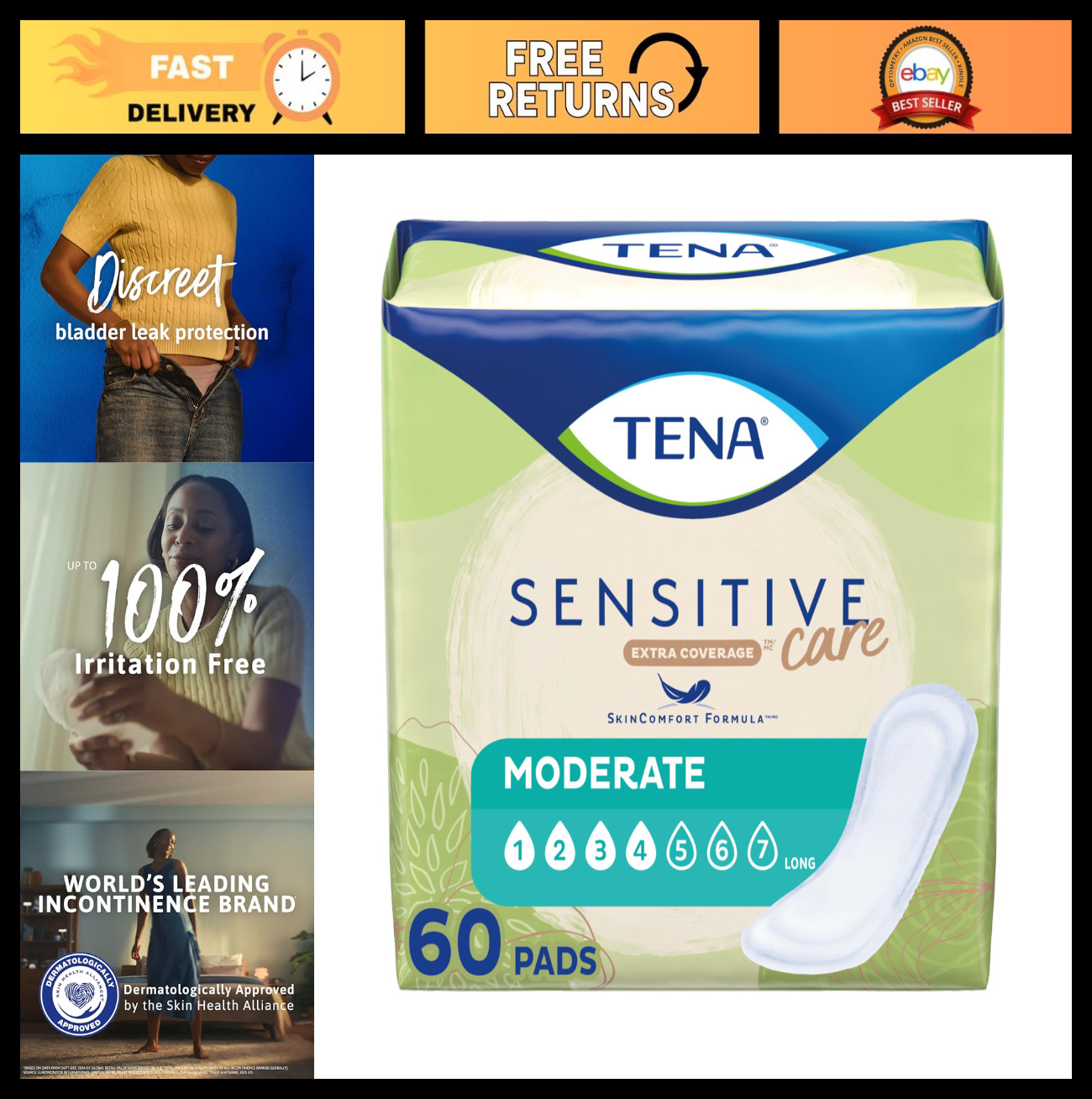 Extra Coverage Incontinence Pads for Women, Moderate Absorbency, 60 Count