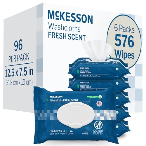 Washcloth Wipes for Adults, Scented (6 Pack, 576 Washcloths) Disposable