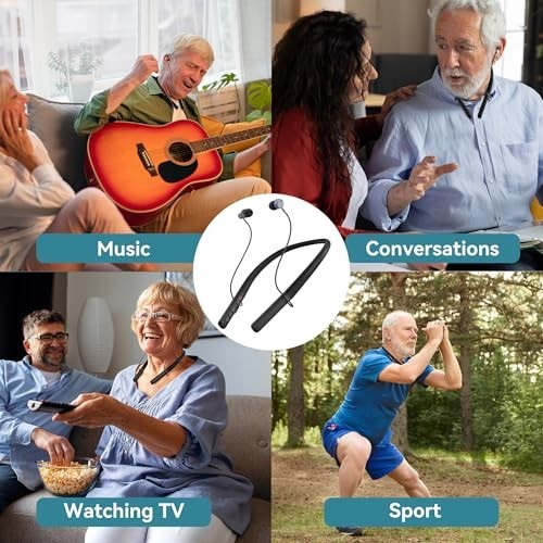 Bluetooth Hearing Aids for Seniors, Rechargeable Neckband Amplifiers with Volume