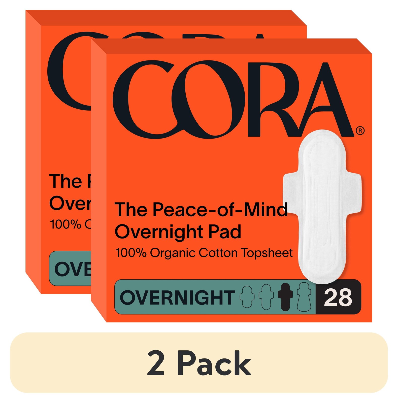 (2 pack) Cora Organic Topsheet Ultra Thin Overnight Pads, 28 Count