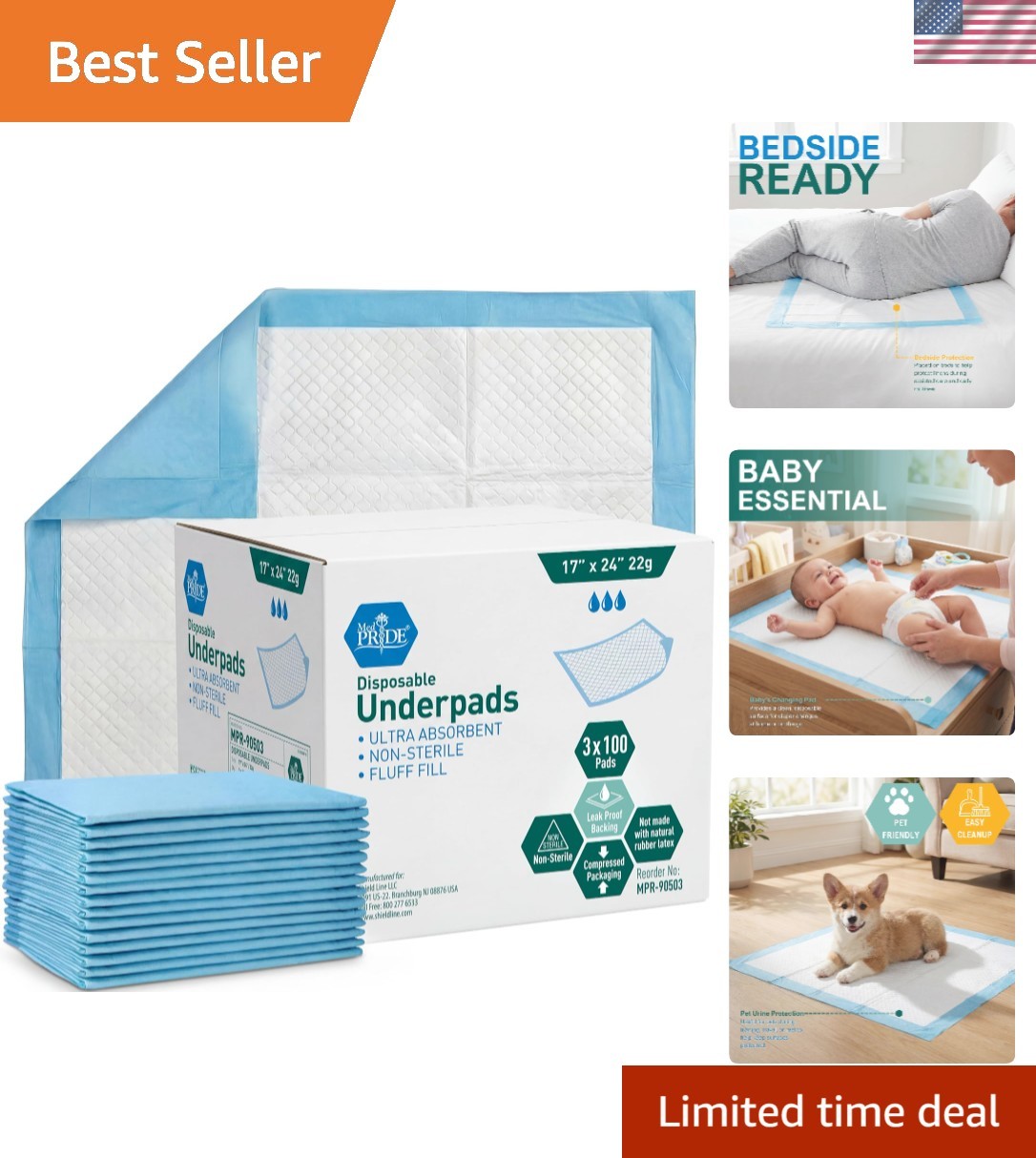 Medpride 17” x 24” Disposable Underpads 100-Count – Super Absorbent Protection