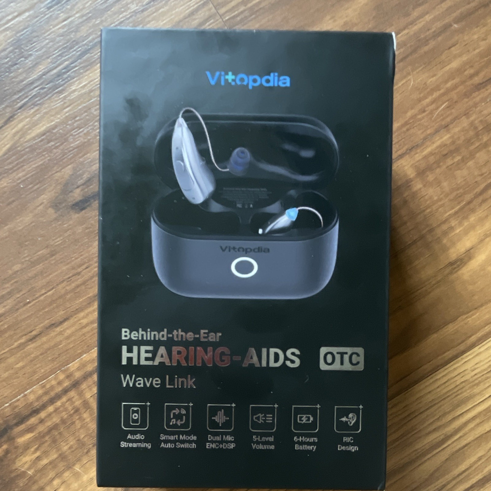 Vitopdia Wave Link BTE Hearing Aid Black Audio Streaming Dual Mic ENC+DSP