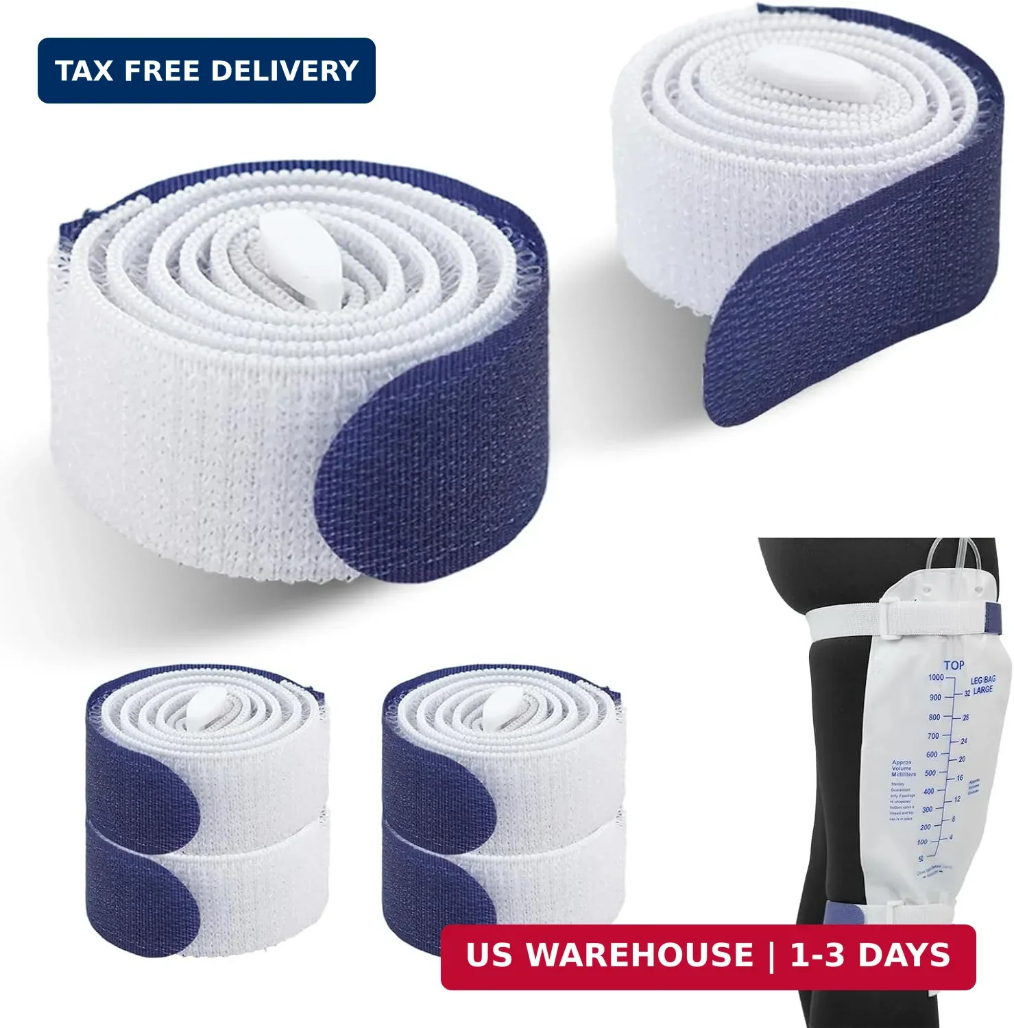 4 Packs Leg Bag Straps(Blue), Urine Drainage Bag Strap Catheter Leg Bag Straps w