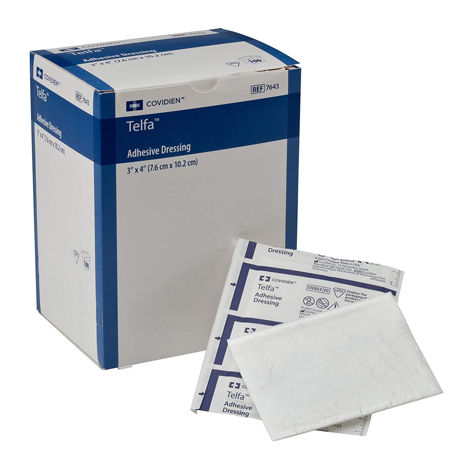 Covidien 7643 Telfa Adhesive Dressing, Sterile 1’s Peel-Back Package, 3″ x 4″