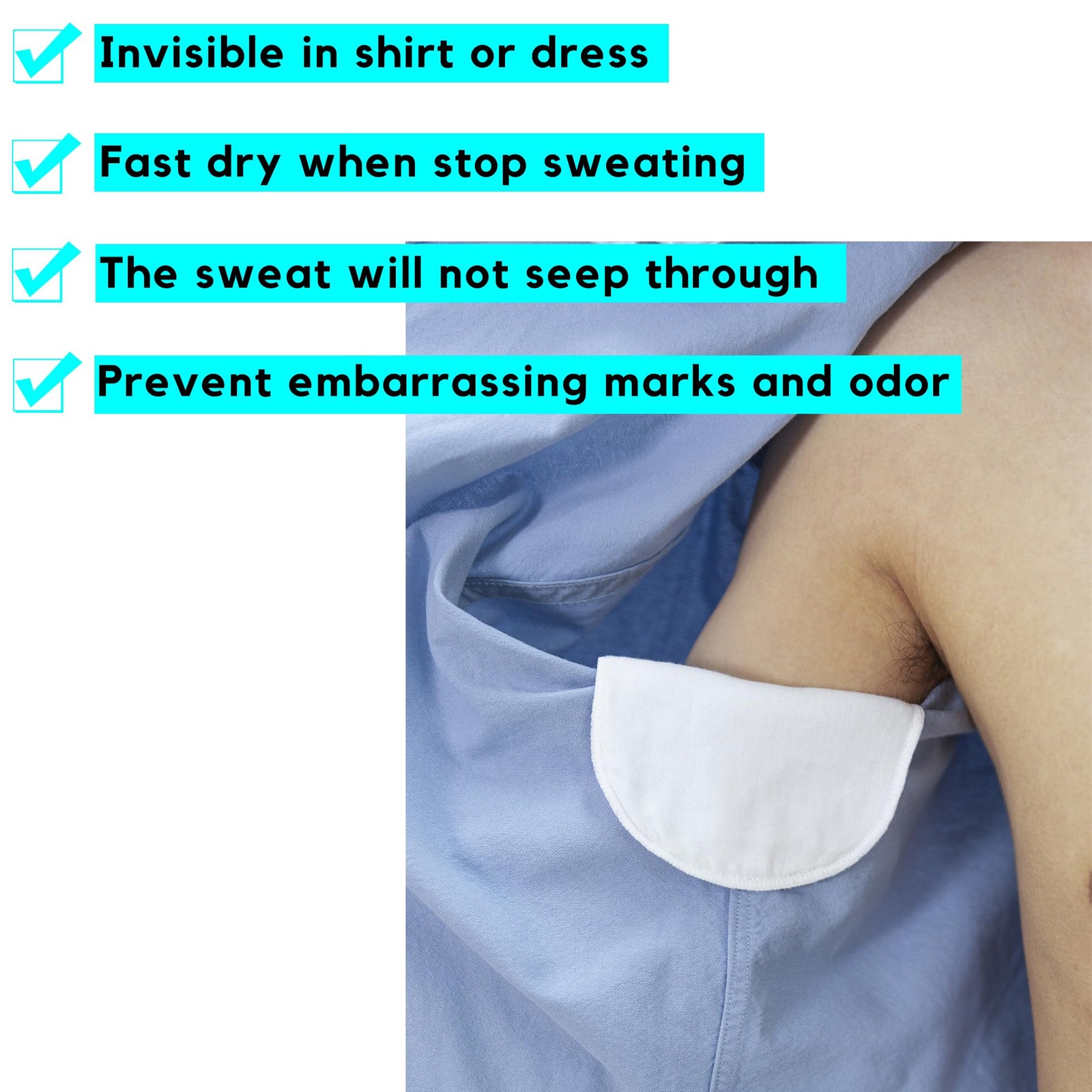 12 PCS Reusable Armpit Sweat Pads Underarm Stains Machine Washable Medium
