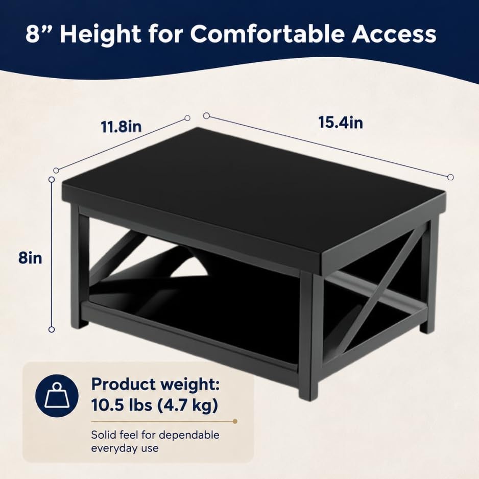 Black 8 Inch Wooden Bedside Step Stool Adult AntiSlip Heavy Duty 500 Lb Safe
