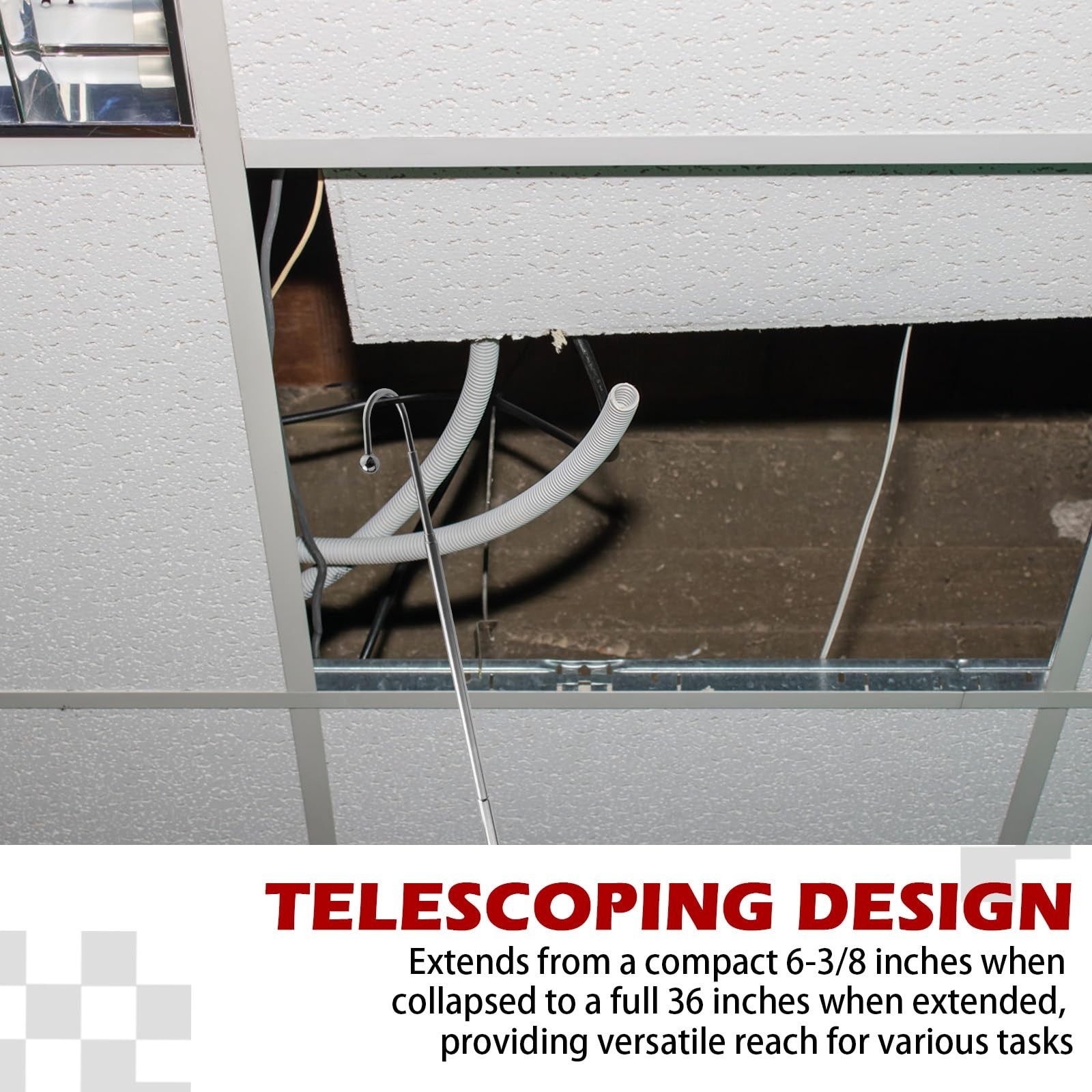 Telescoping Wire Reacher Pole, 36 Inch Extended Length, 6.375 Inch Collapsed …