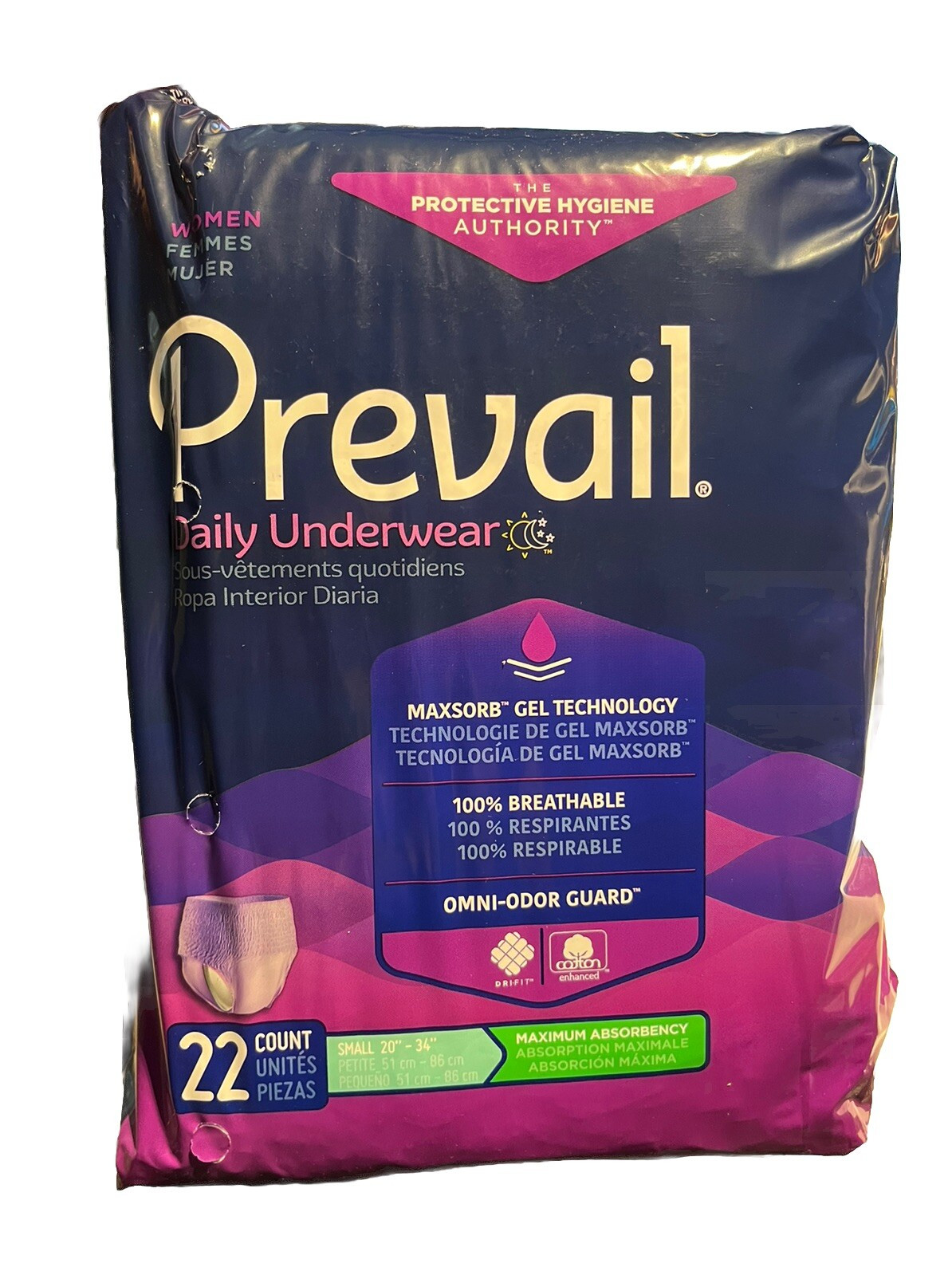Prevail (Sz Small) For Women Daily Disposable Underwear Female Maximum 22 Count