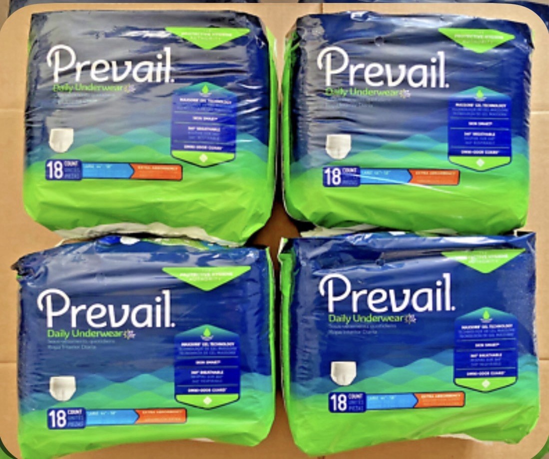 Lot of 4 Prevail Adult Diapers Daily Underwear, Medium 20 Count (80 Total)