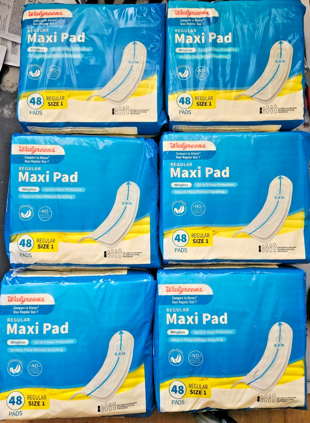 Walgreens Size 1 Regular Maxi Padf Wingless Hypoallergenic 48 Pack 6 Pack