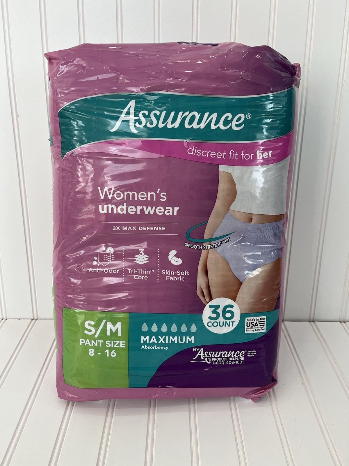Assurance Women’s Incontinence Pants S/M Max Absorbency Anti-Odor 36 Ct