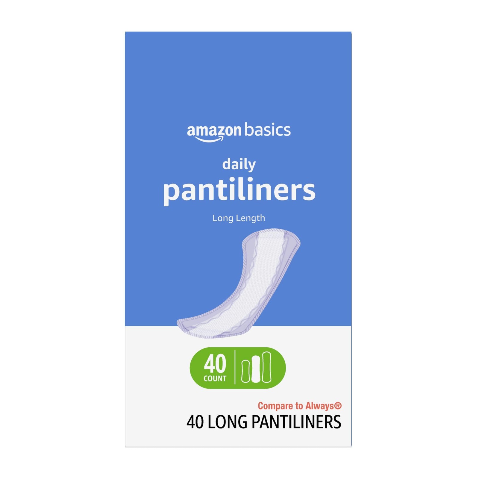 Amazon Basics Daily Pantiliner, Long Length, Feminine Long, White/Light Shade