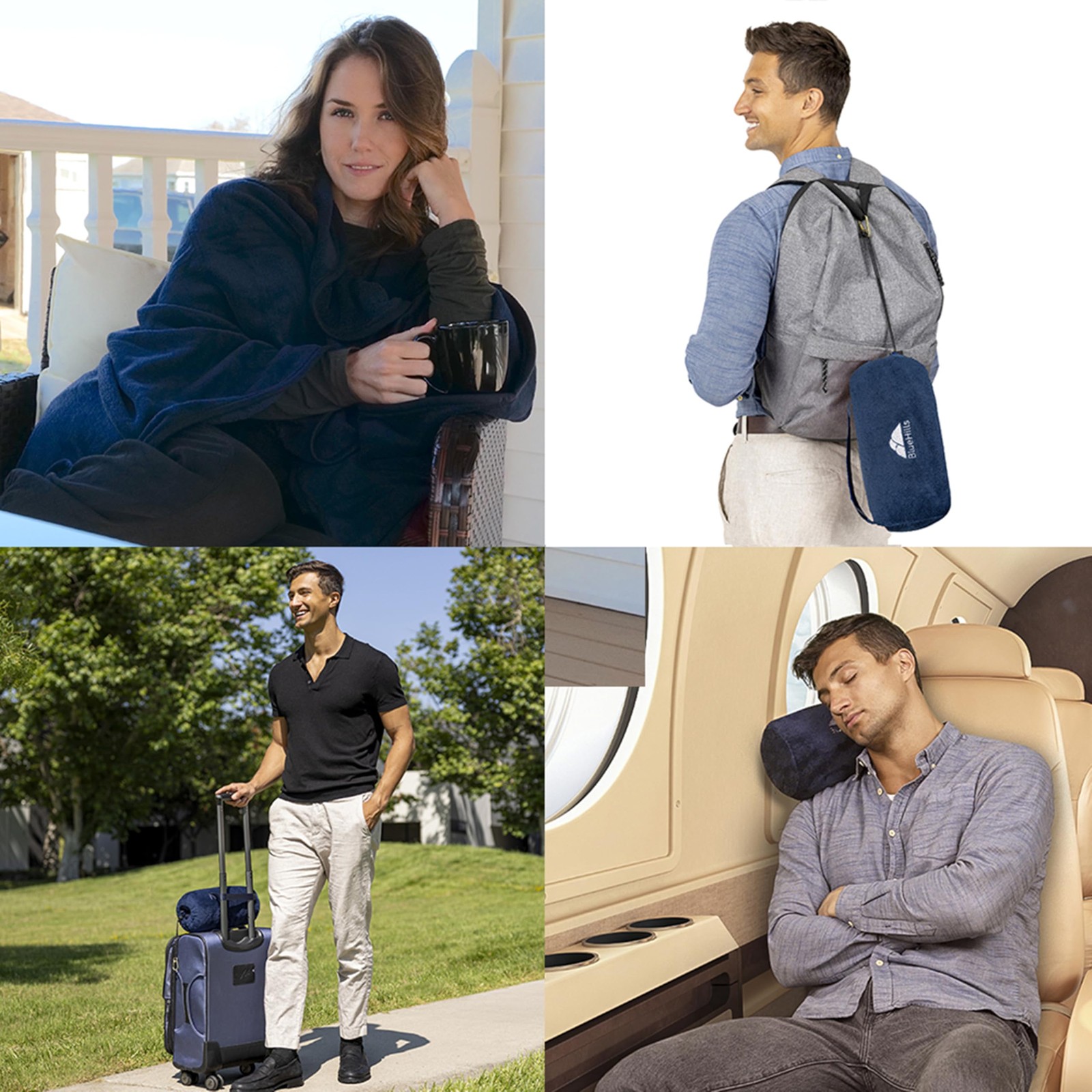 BlueHills Travel Blanket Pillow Rolled Premium Soft Travel, R04-navy Blue