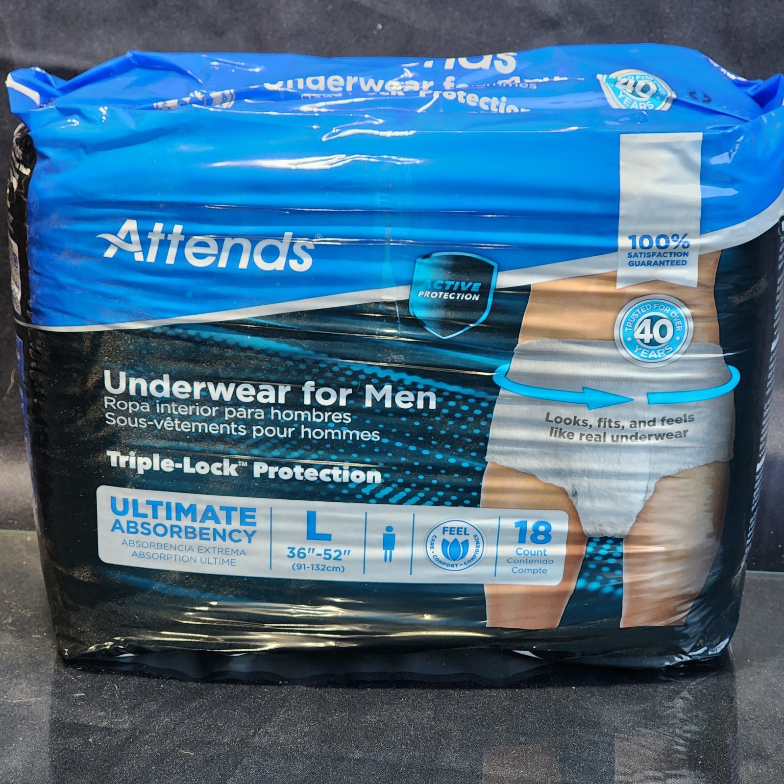 Lot of 4 (72) Attends Mens Adult Incontinence Pull Up On Underwear Diapers Lg