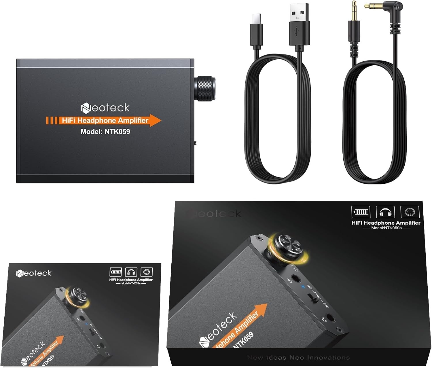 Neoteck Portable 3.5mm Headphone Amplifier Two-Stage Gain Switch, Black