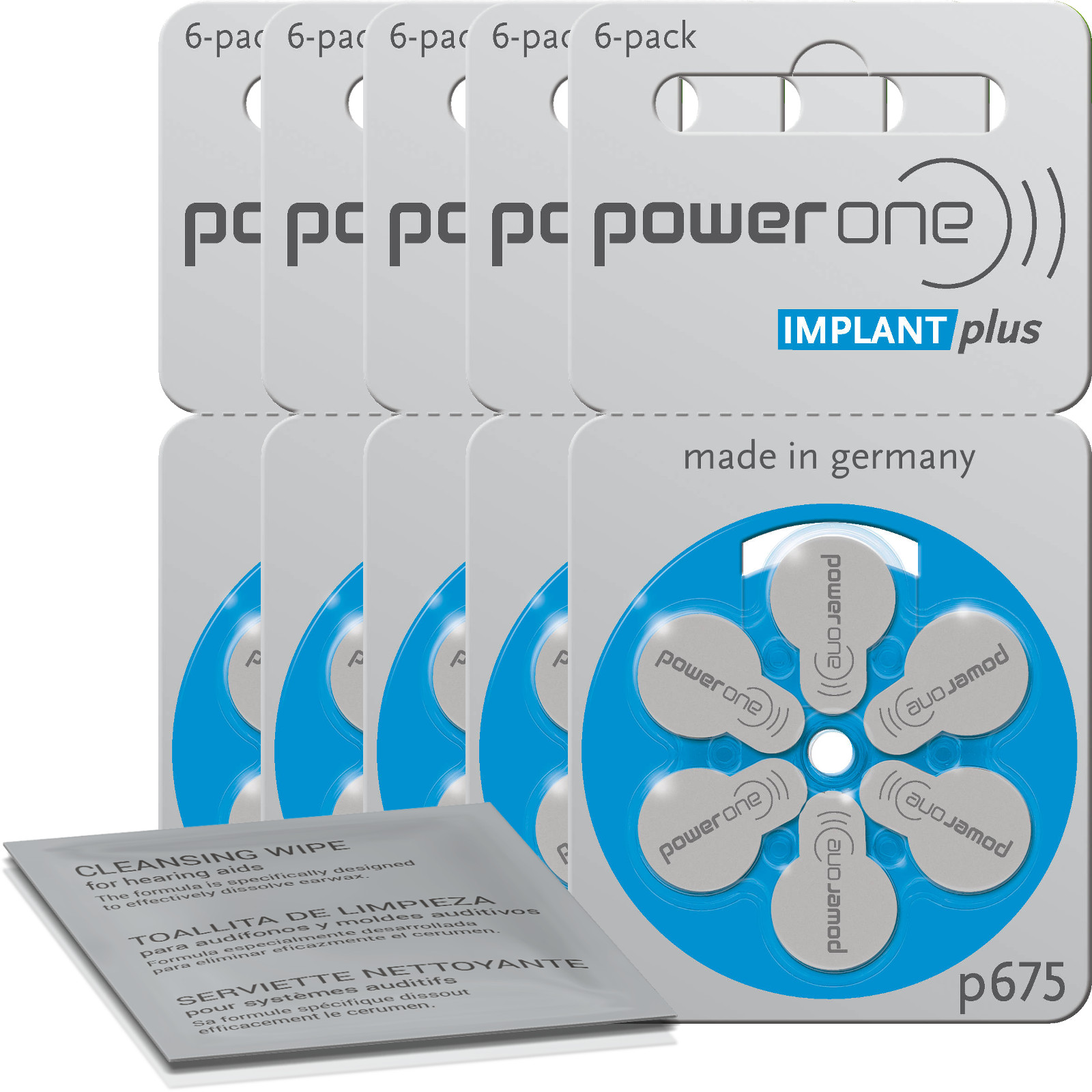 30x powerone implant hearing aid batteries p675 blue (5x sheets of 6) +…