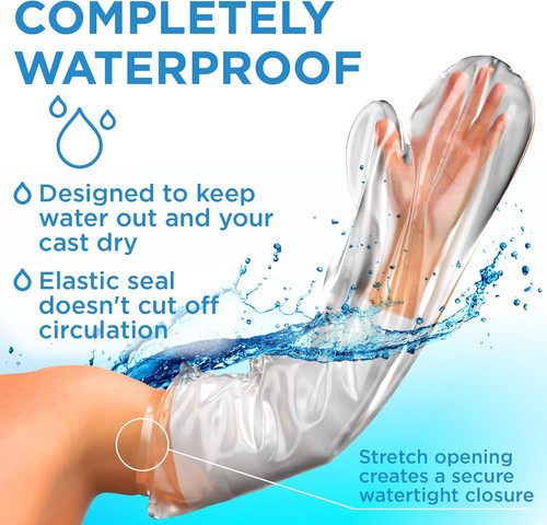 100% Waterproof Cast Covers for Shower Arm Adult – 2 Count (Pack of 1), Clear