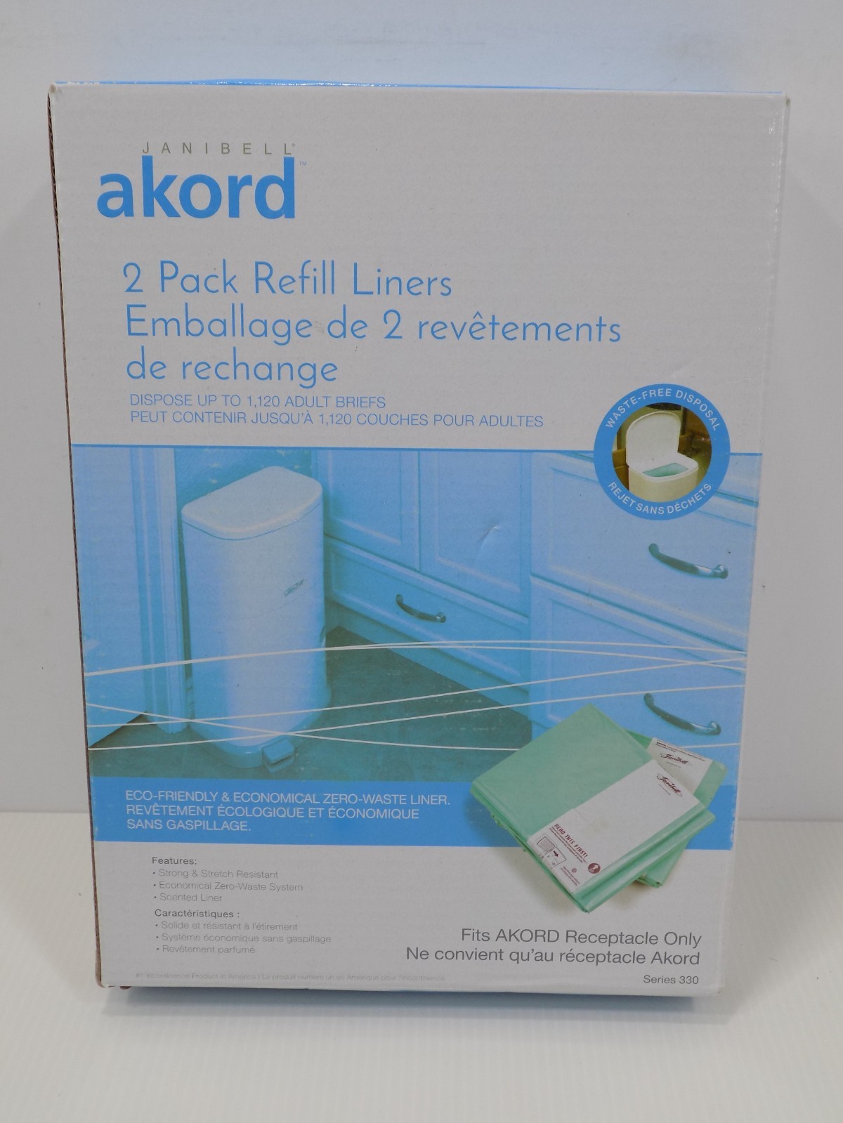 Janibell Akord 330 Adult Diaper Pail 2-Pack Refill Liners Scented New