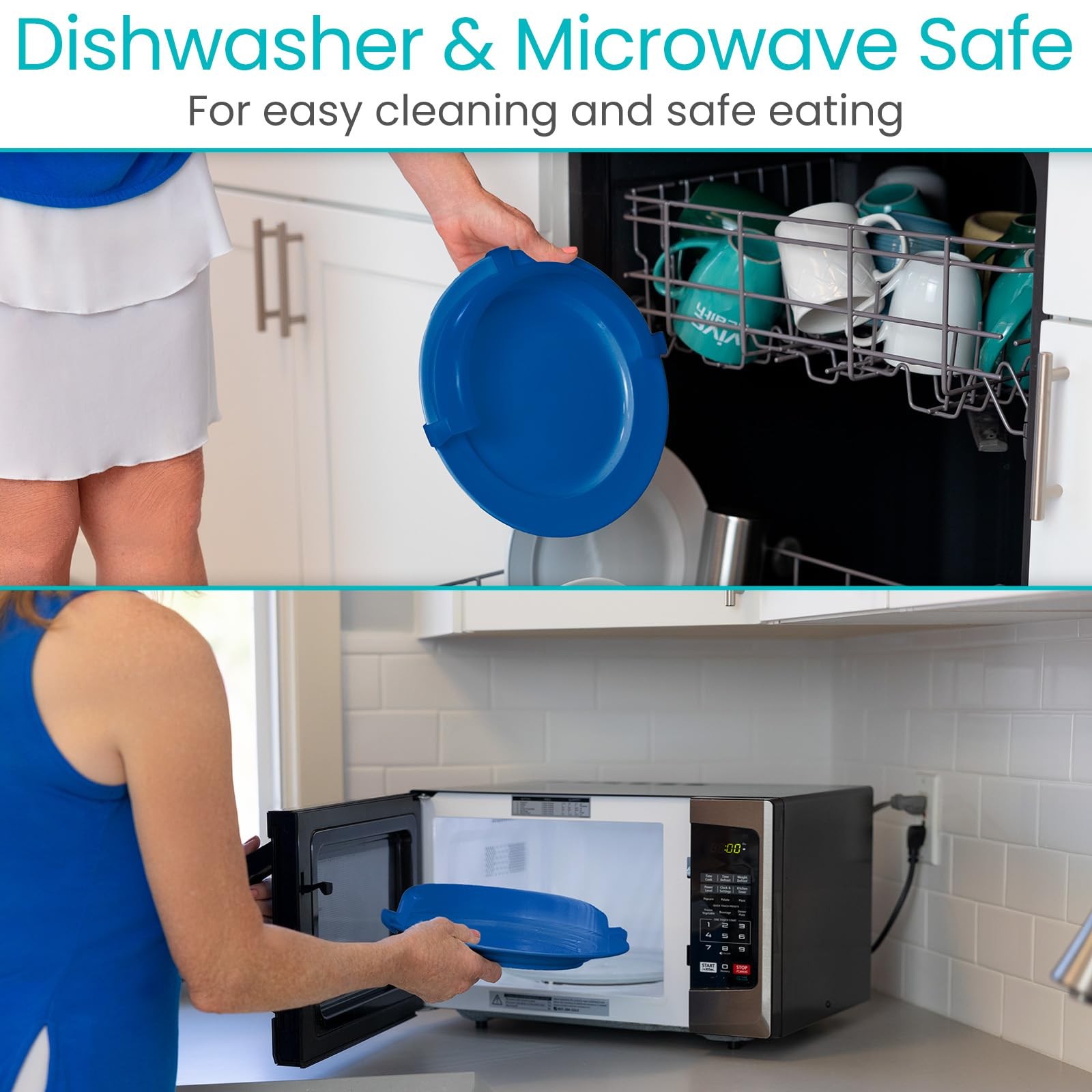 Vive Spill-Proof Scoop Plate, 9″ (2 Pack) – Dish 1 Count (Pack of 2), Blue