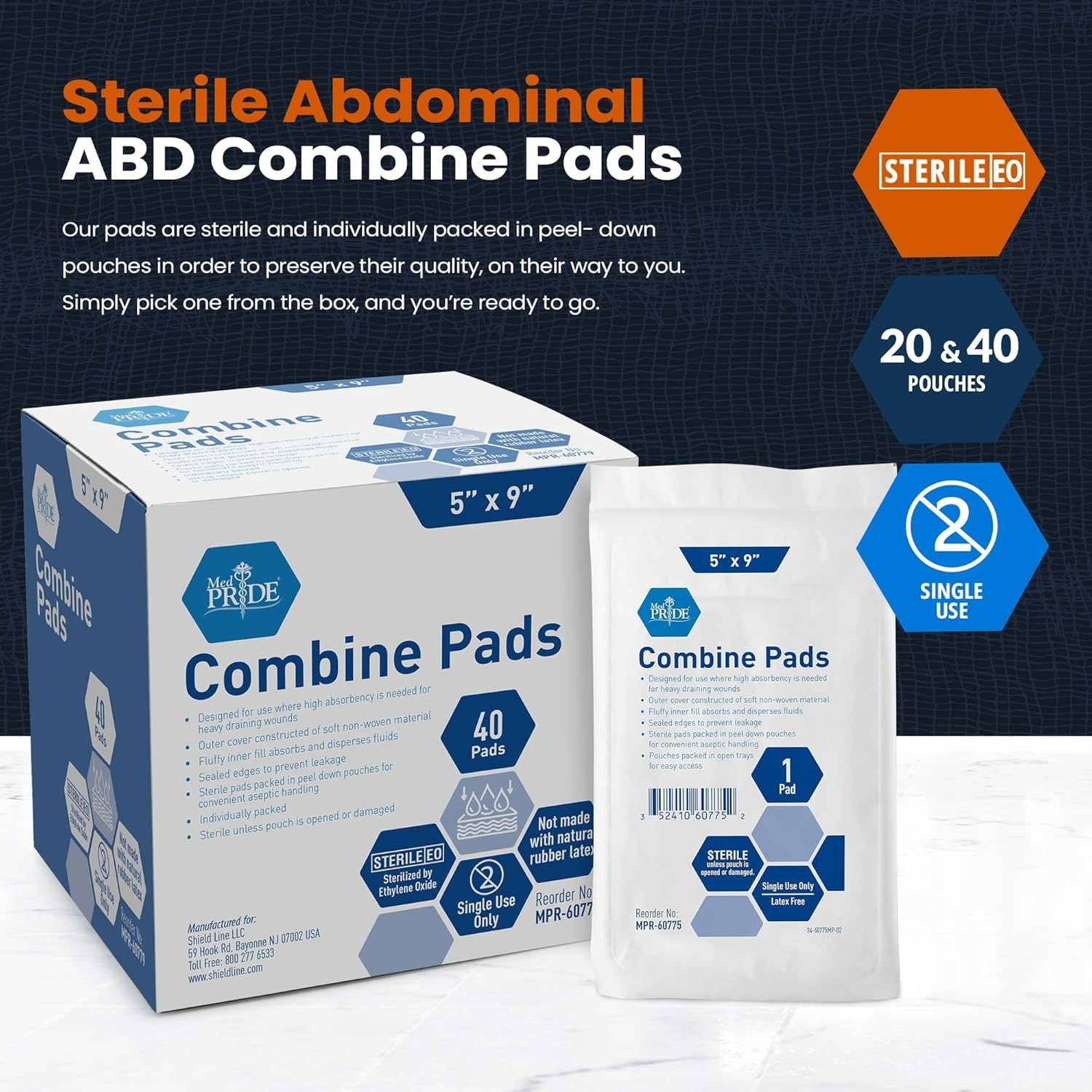 Combine ABD Pads 5 x 9 Inch, 40 Count Sterile Abdominal Pads, High Absorbency…