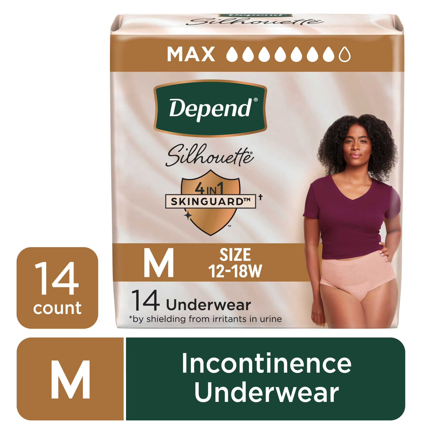 Depend Silhouette Women’S Incontinence & Postpartum Bladder Leak Underwear, M, 1