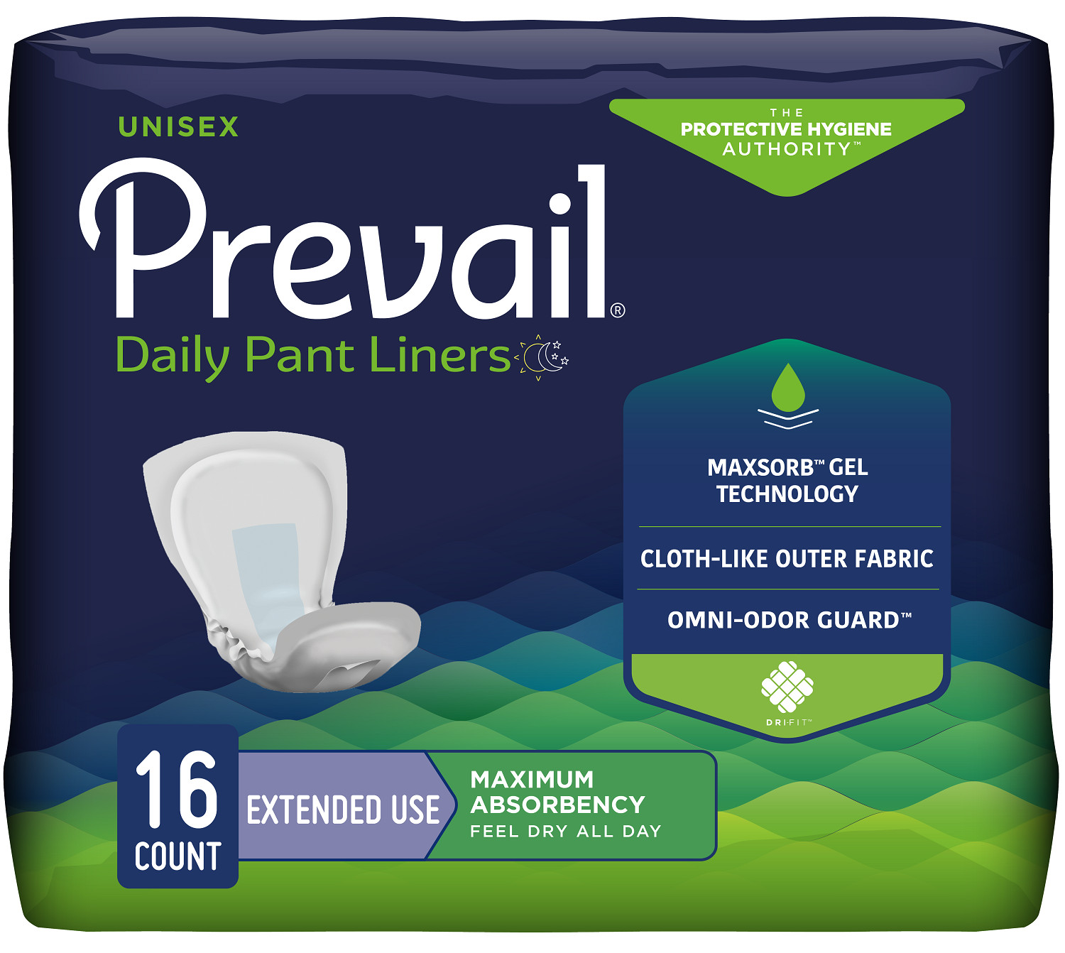Prevail Incontinence Liner, 28 Inch Length, Heavy Absorbency, Pack of 16