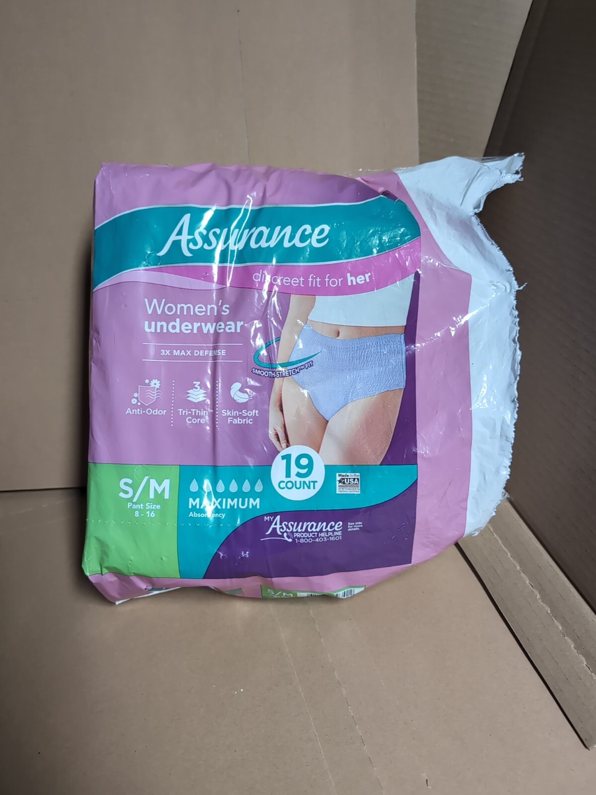 Assurance Womens Underwear S/M Maximum Absorbency 13 Ct Opened