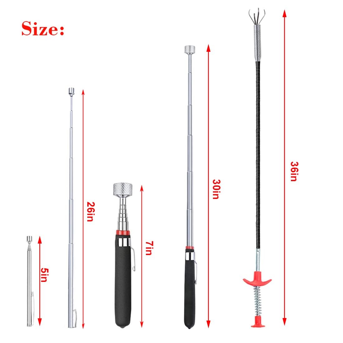 4 Pack Telescoping Magnet Pick-up Tool Set – Retrieving Pickup Tools,extendable