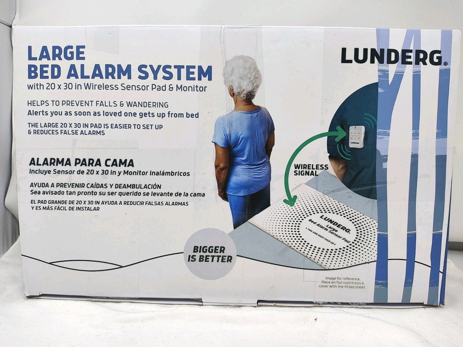 Lunderg Large Bed Alarm for Elderly Adults Wireless Sensor Pad (20” x 30”) NOB