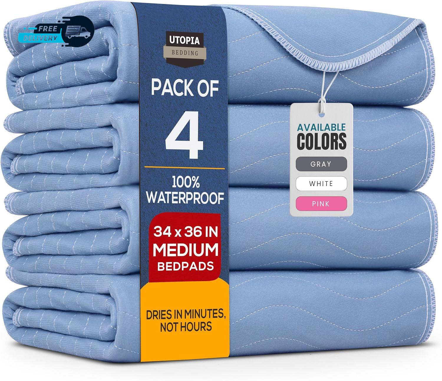 Washable Underpads 34″ X 36″ (Pack of 4) Waterproof Reusable Heavy Absorbency