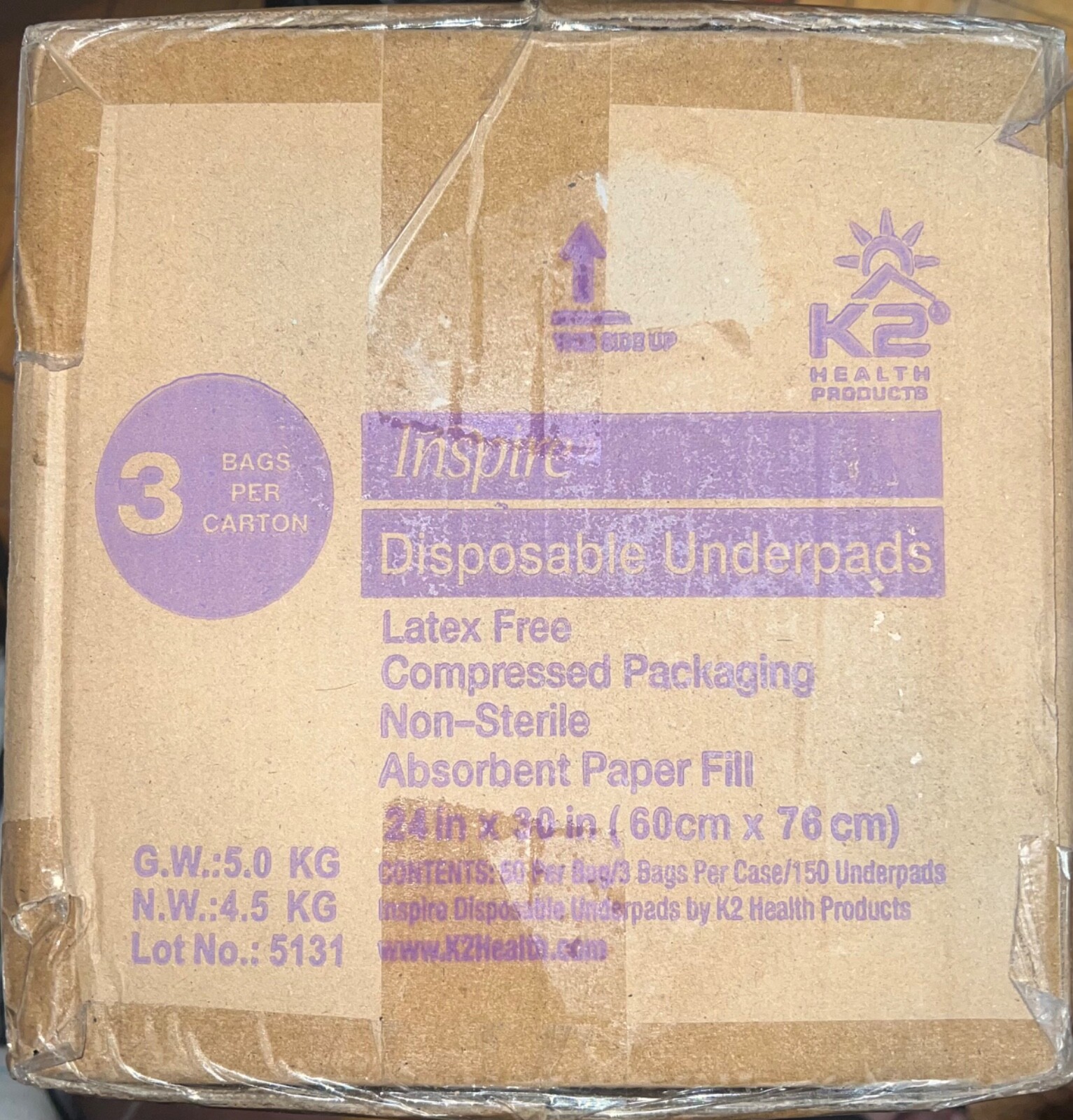 150 Inspire Disposable Underpads Latex Free,Compressed Packaging Non-Sterile •