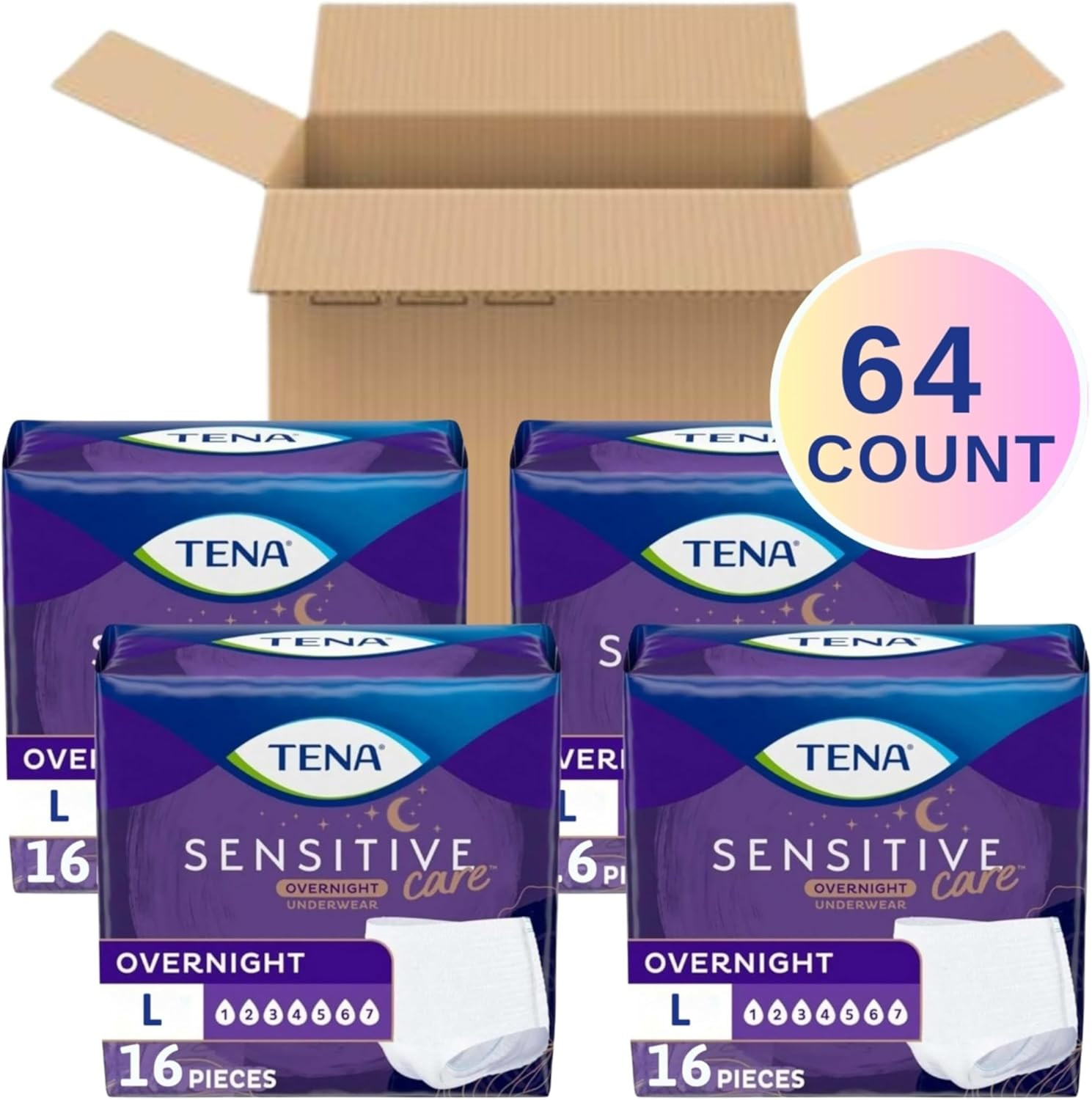 TENA Stylish White Super plus Incontinence Underwear Women, XL 48-64In 64Ct