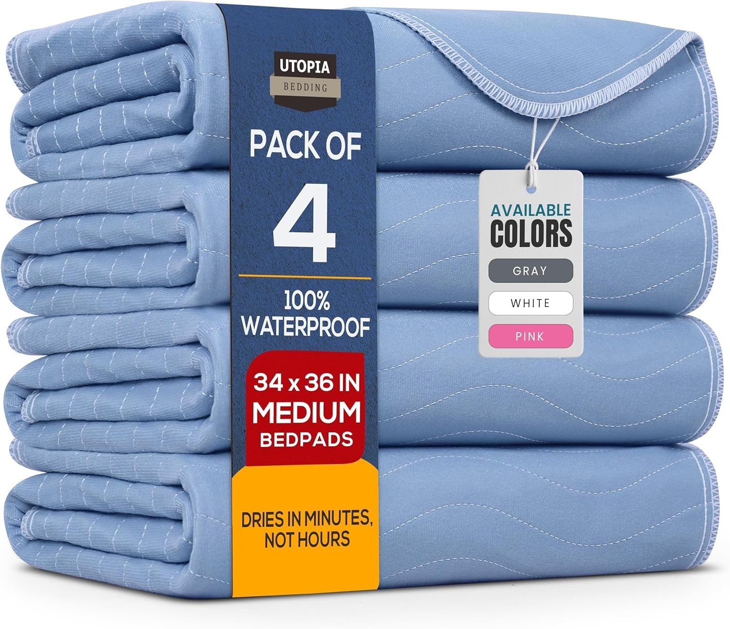 Utopia Bedding Washable Underpads 34″ x 36″ (Pack of 4), Waterproof Reusable