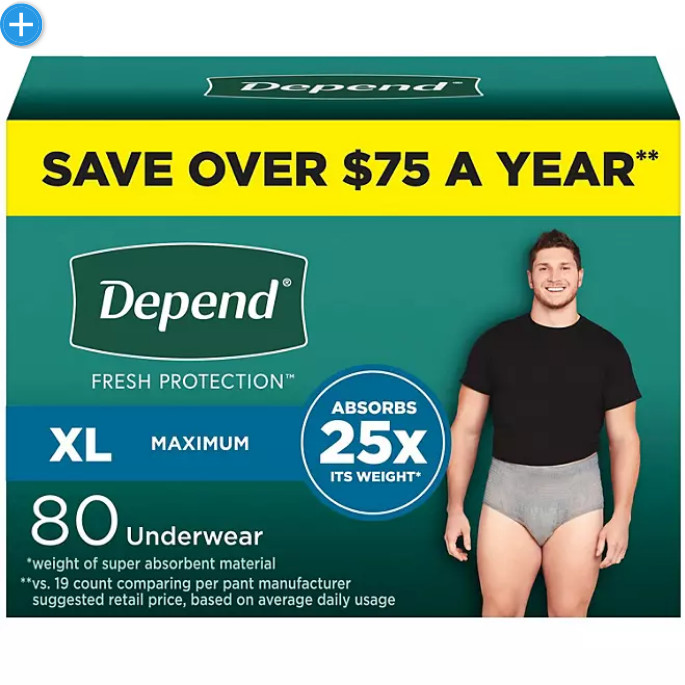 Depend Fit-Flex Incontinence XLarge Men Underwear – 80 Count