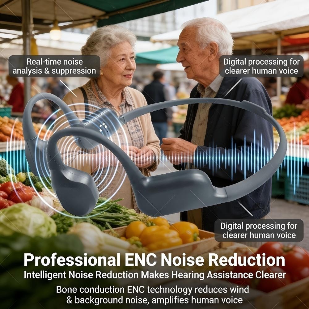 Bluetooth 5.4 V5 Bone Conduction Hearing Aid For Elderly Seniors Noise Reduction