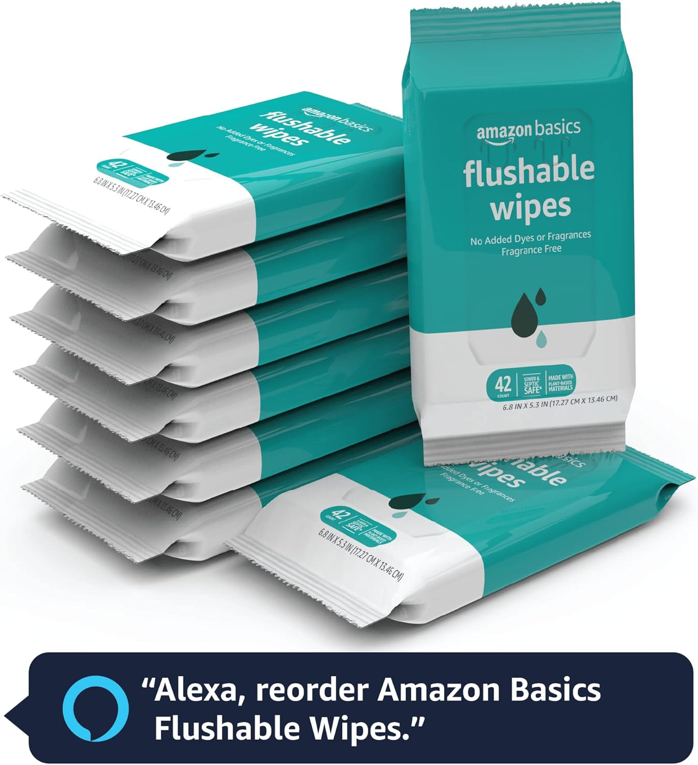 Flushable Adult Toilet Wipes, Fragrance Free, 42 Count (Pack of 8) (Total 336 Wi