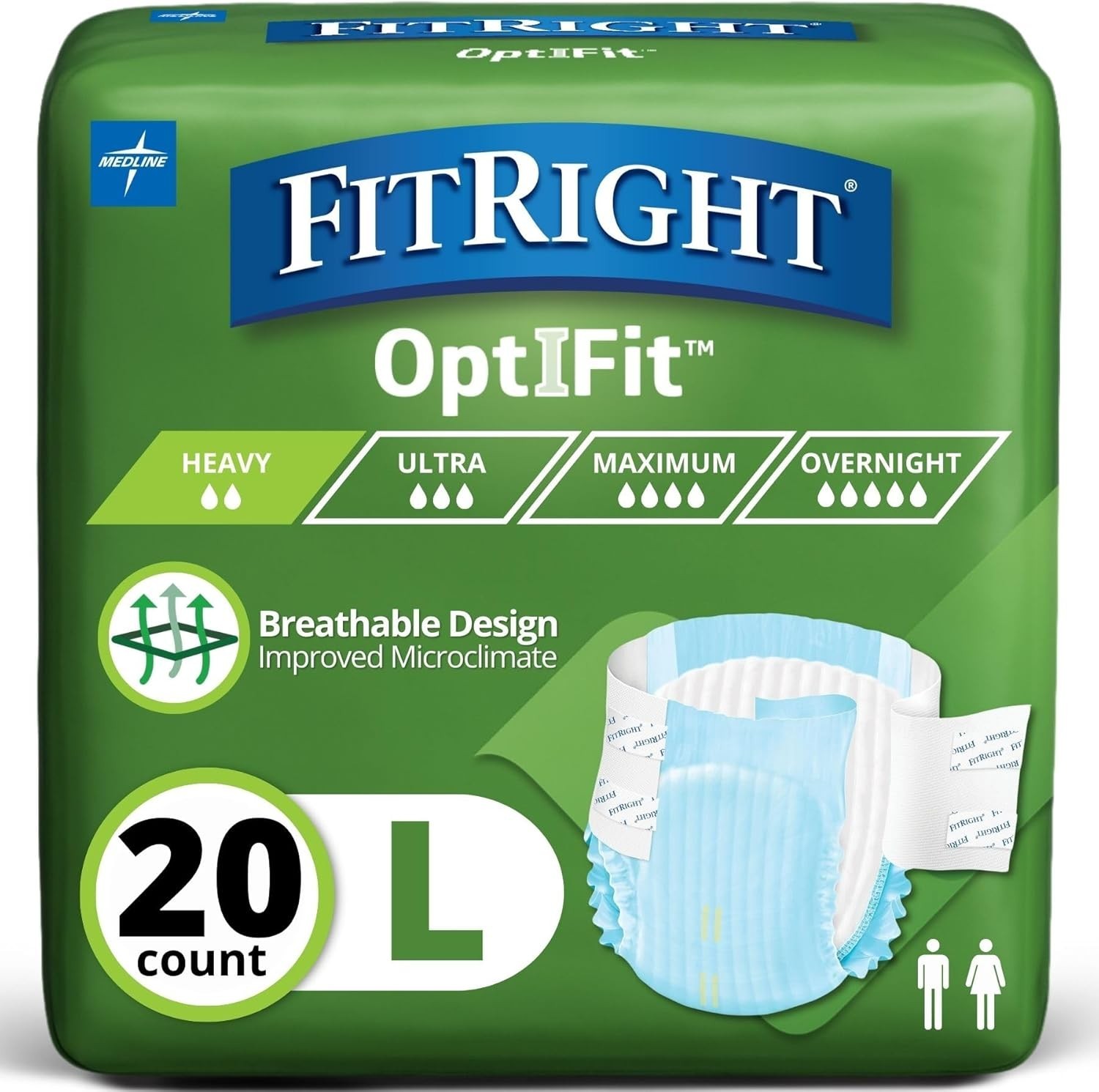 Large OptiFit Incontinence Briefs – Leak Protection & Moisture Wicking, 20 Count