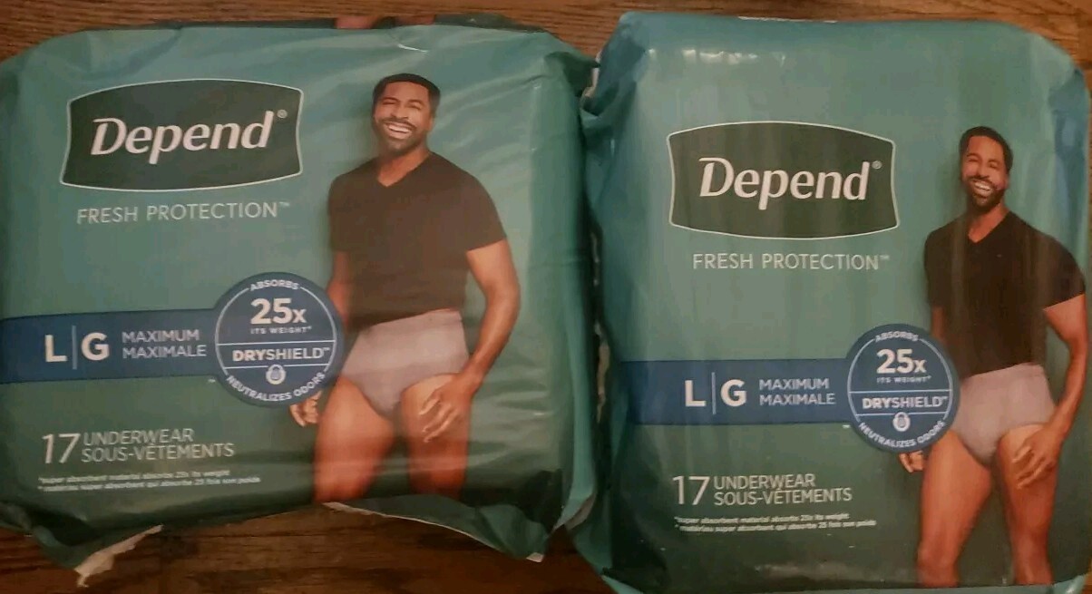 (2) Depend Underwear Men Size L/G FRESH PROTECTION 17 Ct Pk Gray