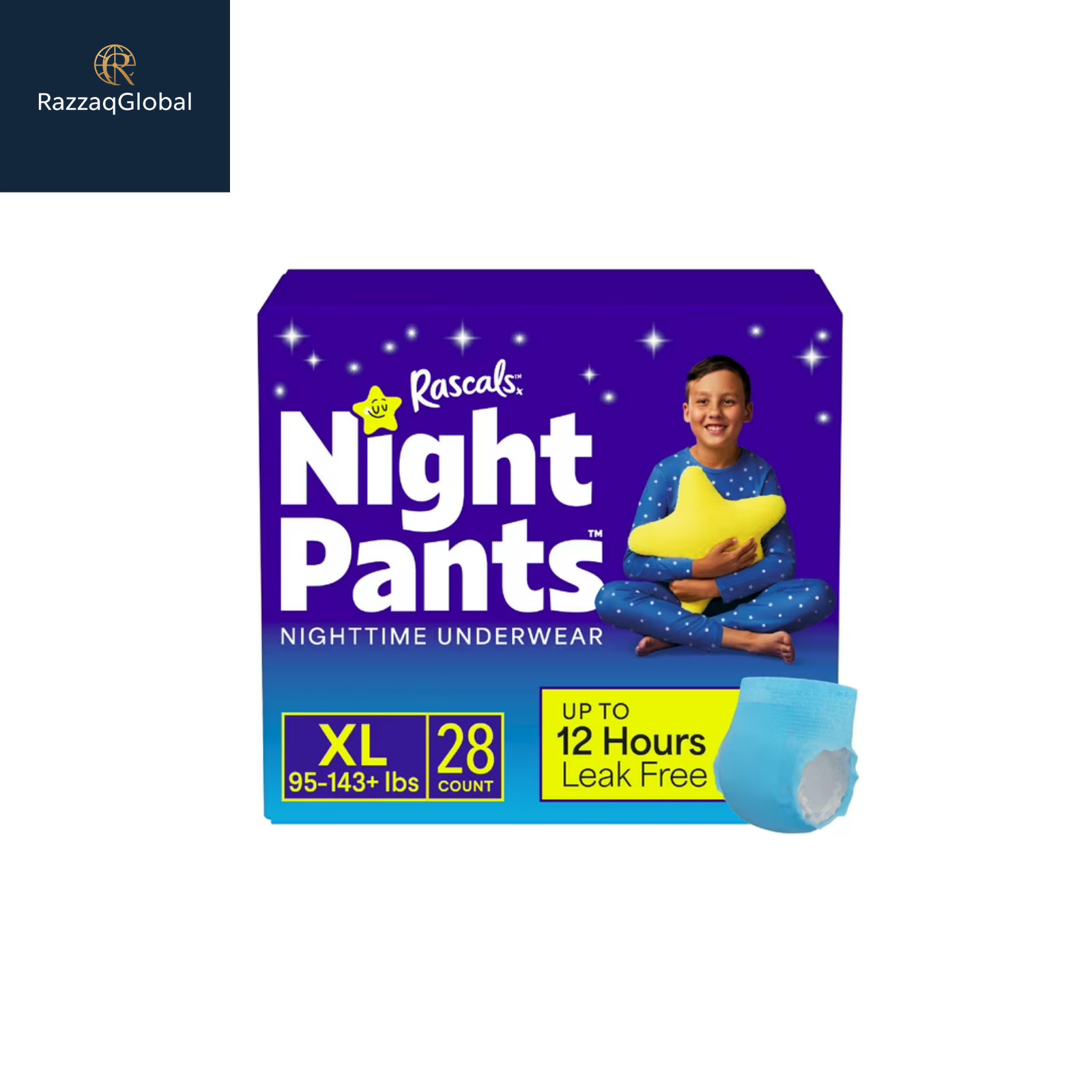Rascals Boys Night Pants Bedwetting Underwear, XL, 28 Ct