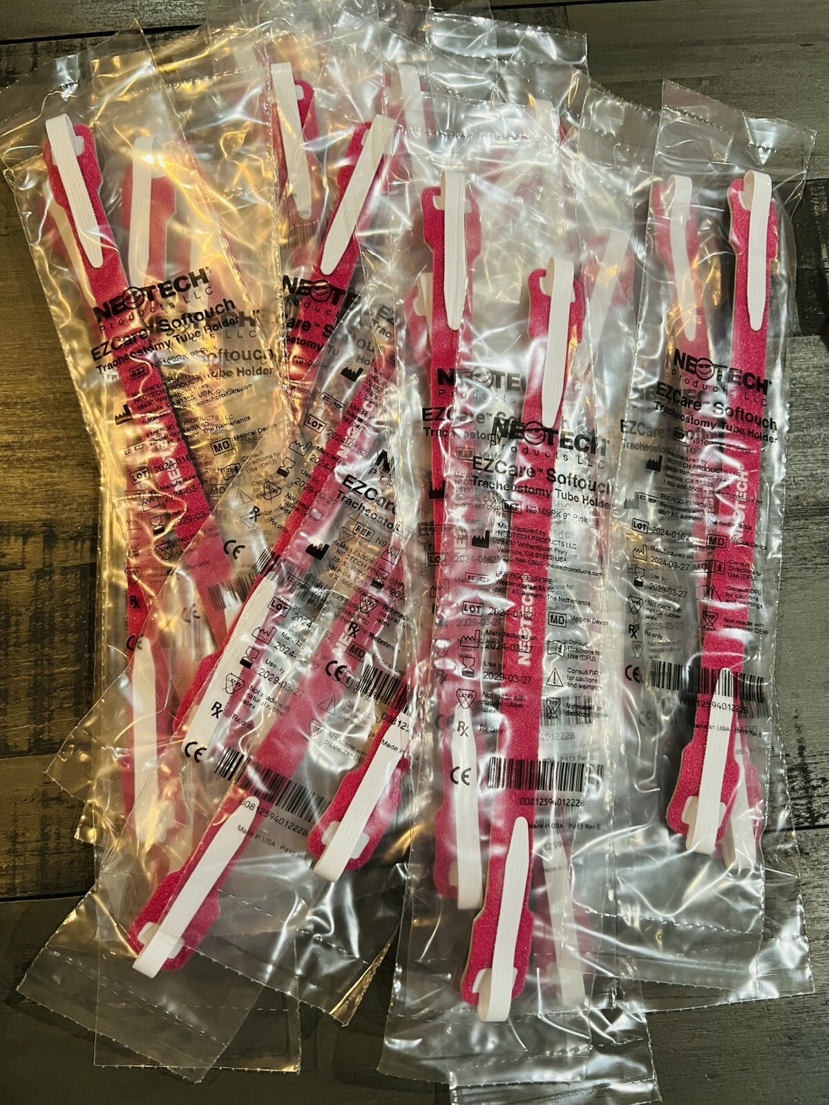 Neotech EZCare Softouch 9” Pink Tracheostomy Tube Holder (20 Ties)