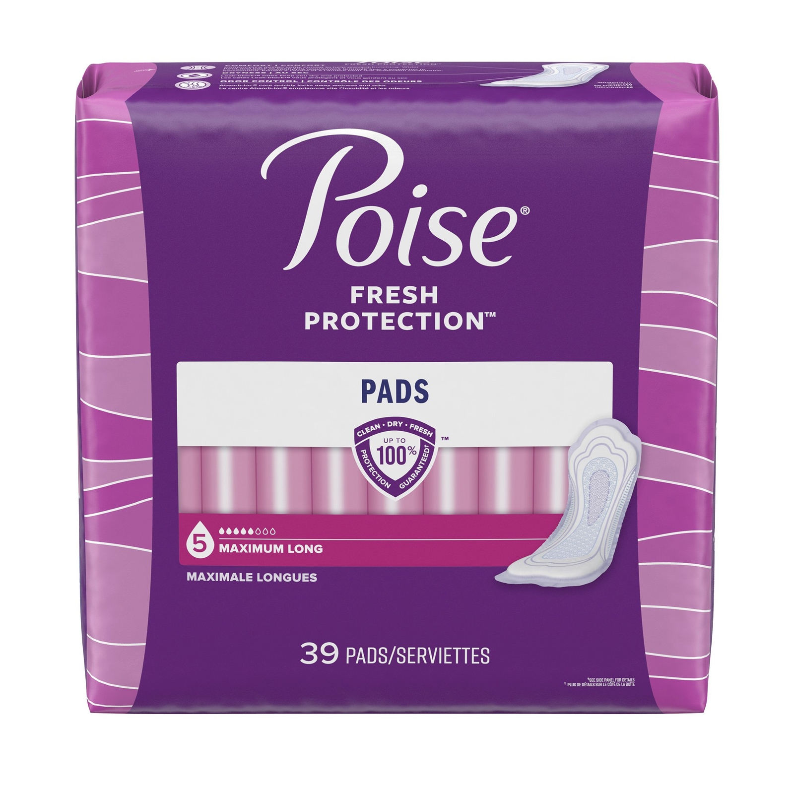 Poise Ultra Plus with Side Shields, Maximum Long, 14.37″ L Pack(age) of 39