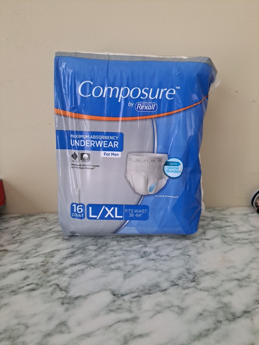 Composure Underwear for Men L/XL (38-64 Waist) Maximum Absorbency, 16 Count