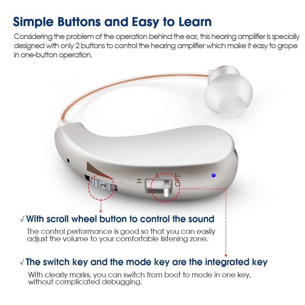 Digital Rechargeable Hearing Aid Noise Cancelling Behind-the-Ear Sound Amplifier