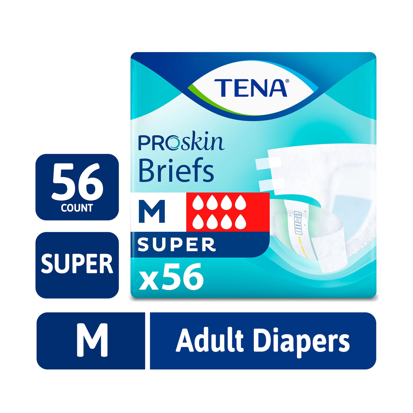 TENA, Adult Diapers, Medium, 56 Count, Super Absorbency