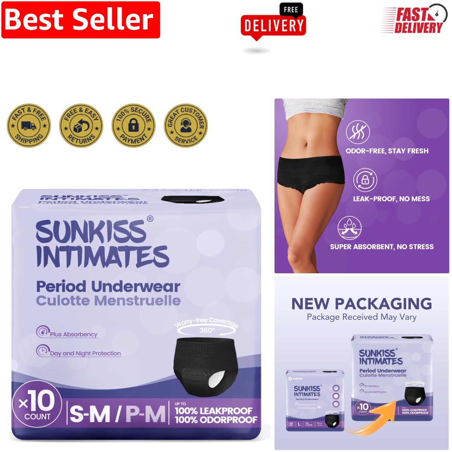 10 Count Disposable Period Underwear for Heavy Flow – Low-Rise Black Comfort