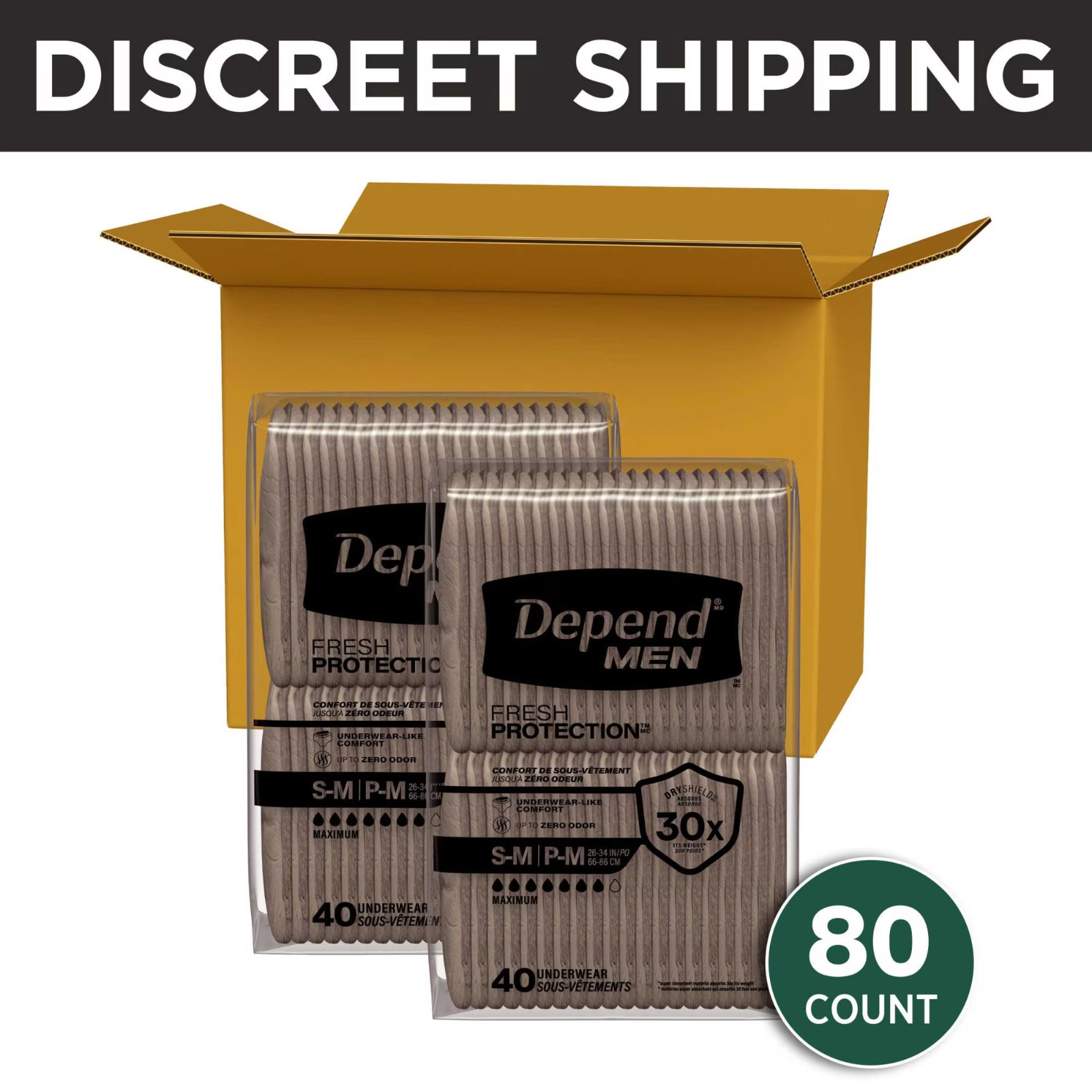 Depend Fresh Protection Incontinence Underwear for Men S/M 80 Count