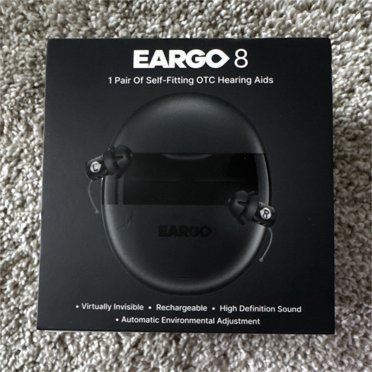 Eargo 8 IIC Self-Fitting OTC Rechargeable Hearing Aids, Black NEW IN BOX