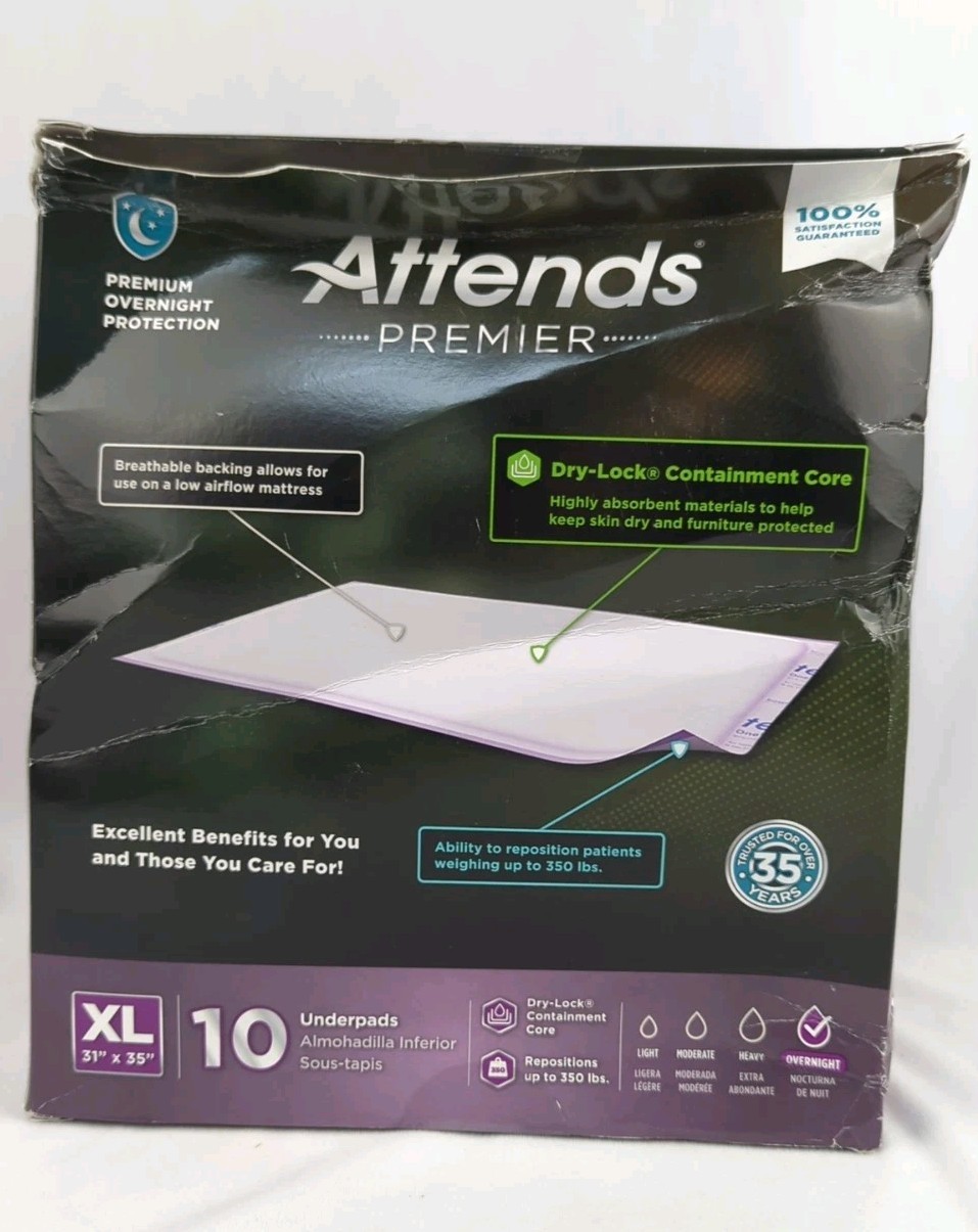 Attends Premier Underpad Heavy Absorbency 30 X 36 Inch 10 Ct Damaged Box