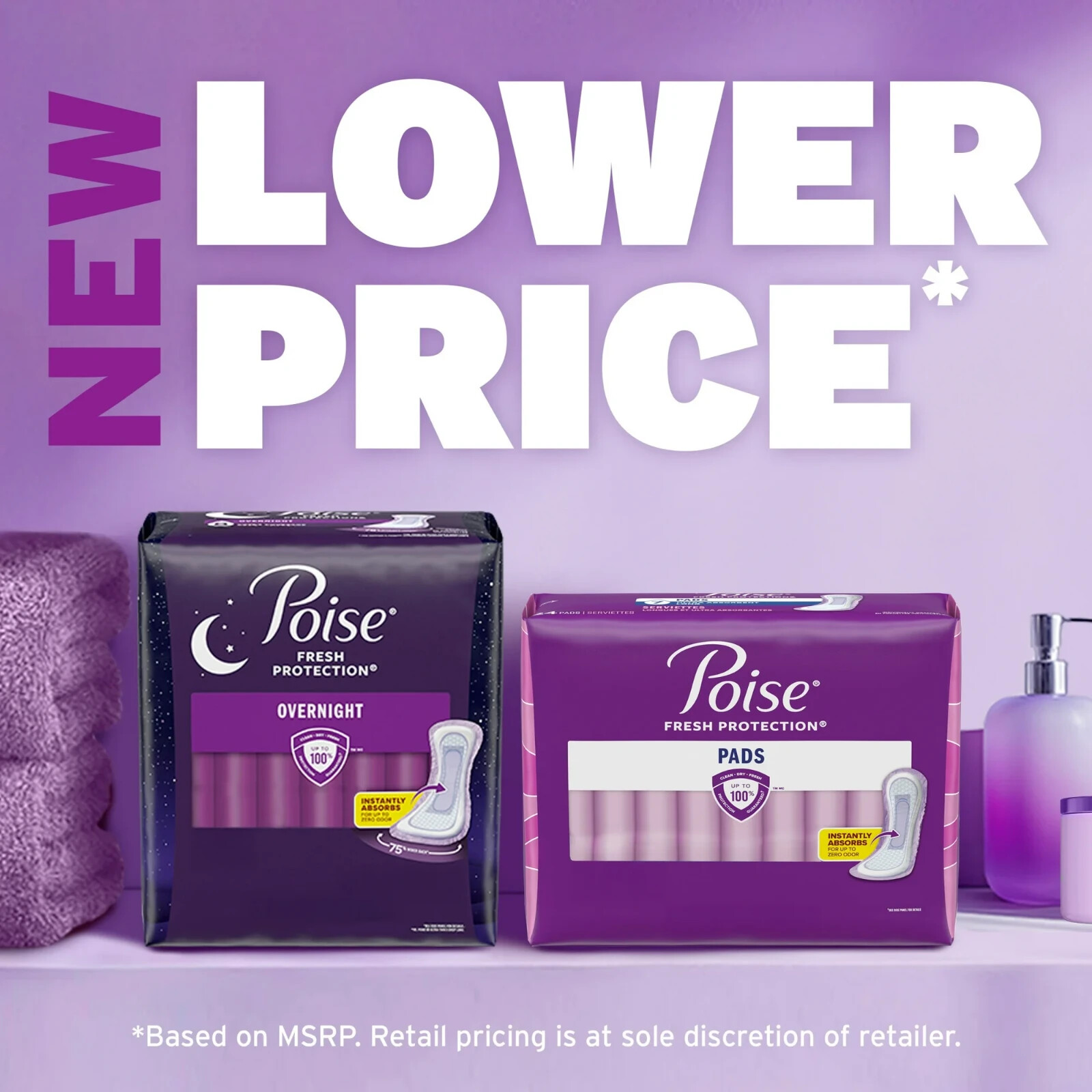 Poise Overnight Incontinence Pads for Bladder Leaks, 8 Drop Extra Coverage 36 CT