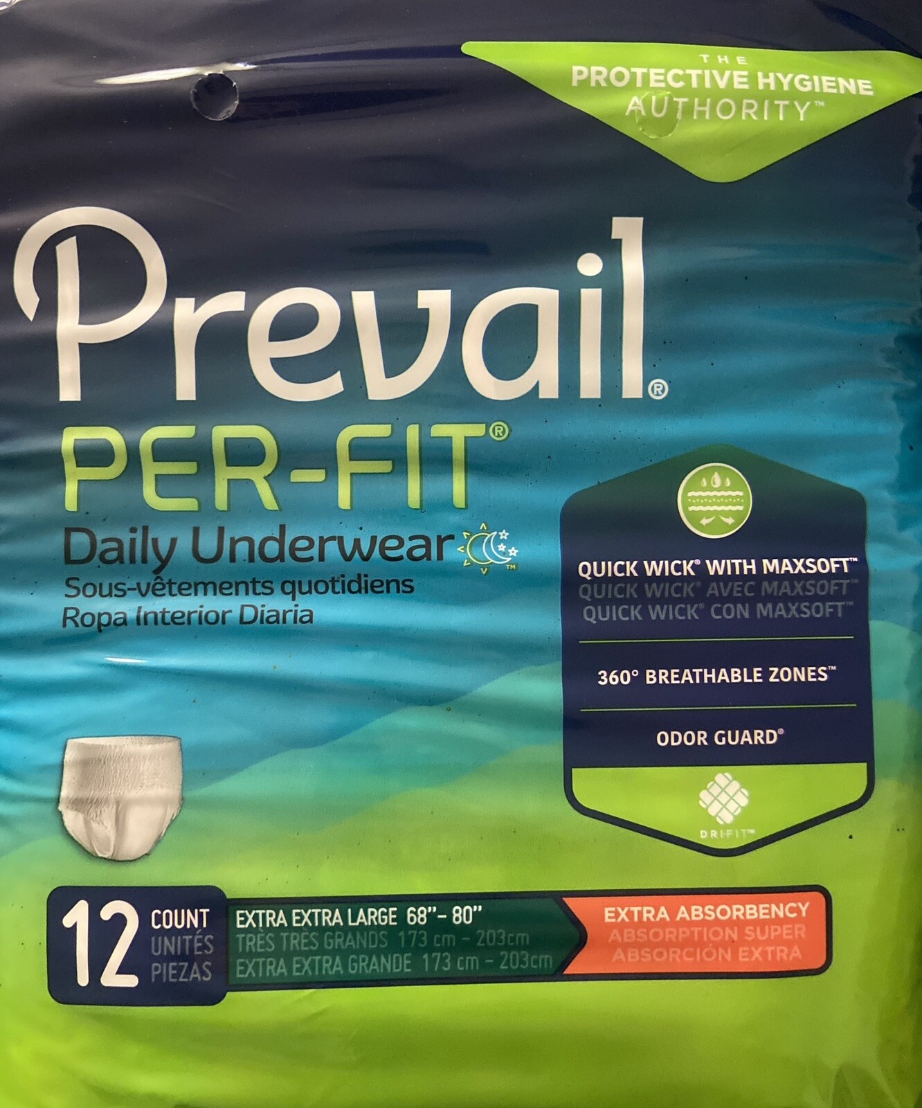 Prevail Adult Daily Disposable Underwear Diaper 2X-Large 12 Ct